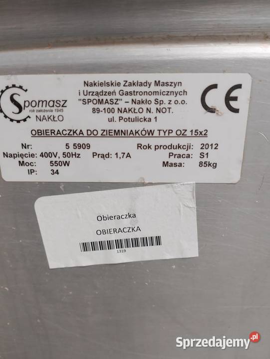 Obieraczka do warzyw podwójna wsad 20 SPOMASZ