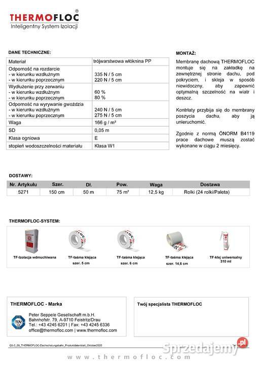 THERMOFLOC Membrana dachowa wiatroizolacja 75m2 Dmosin Drugi