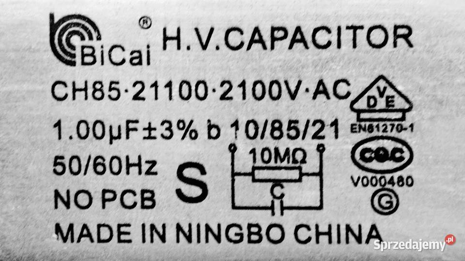 Kondensator HV BiCai 100 F 2100 V z mikrofalówki Bydgoszcz