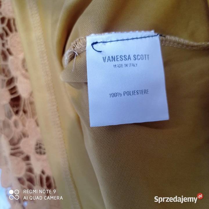 Musztardowa koronkowa włoska sukienka LXl sprzedam