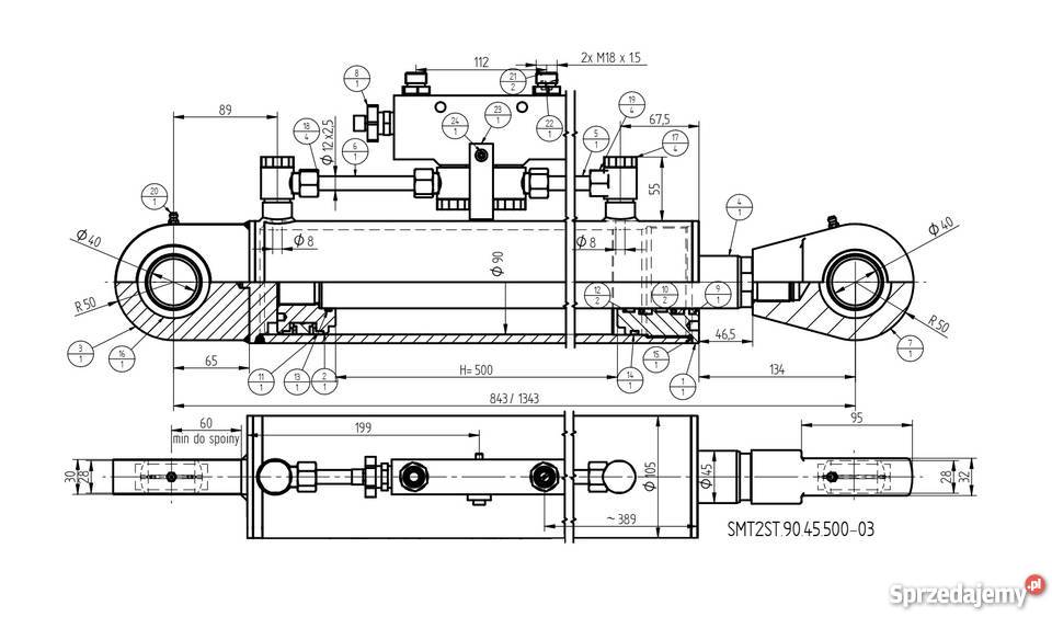 Siłownik Hydrauliczny 90x45 500 Zawór Pług Solec Kujawski sprzedam