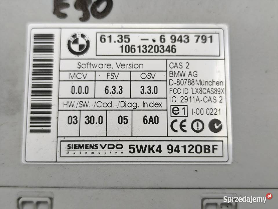 MODUŁ STEROWNIK CAS BMW E90 E91 6943791 osobowe wielkopolskie