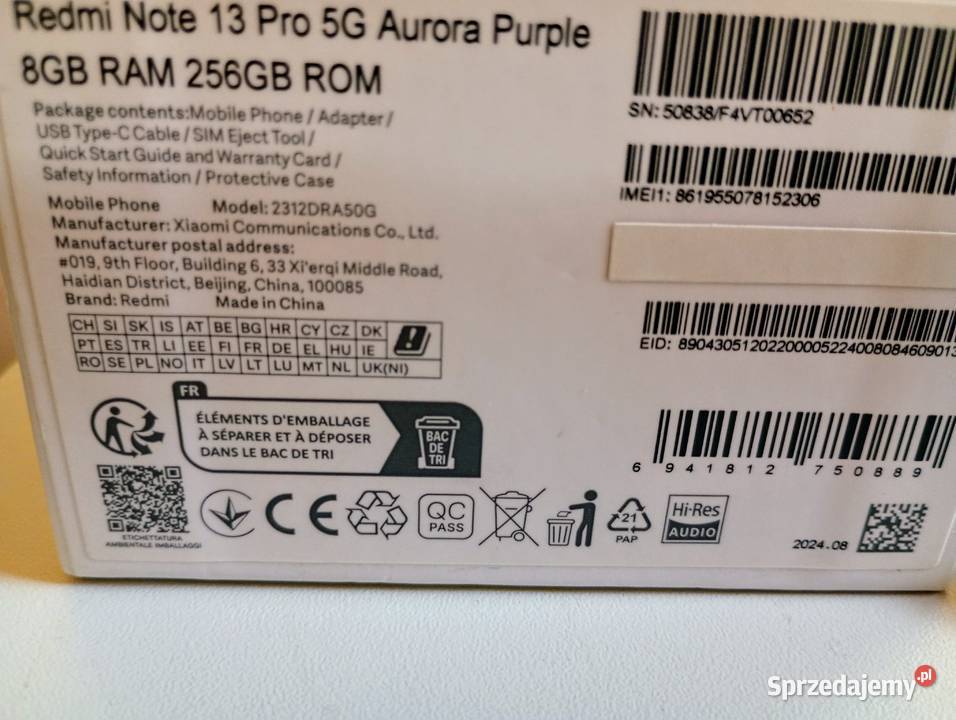 Smartfon Xiaomi Redmi Note 13 Pro 5G 8 GB 256 GB sprzedam