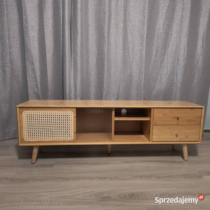 Szafka RTV Costway 140 Bambus Rattan Szkło Sieradz