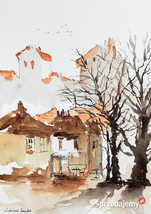 Słoneczne popołudnie akwarela artystki A Laube śląskie Katowice