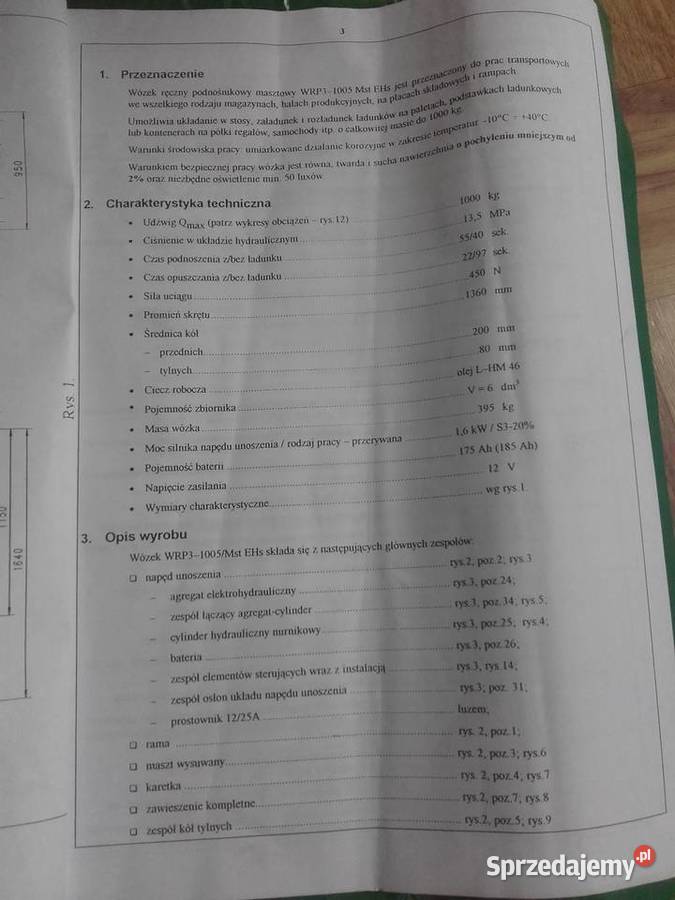 wózek widłowy ręczny zakrem WRP3 1005 MSTEHs Będzin