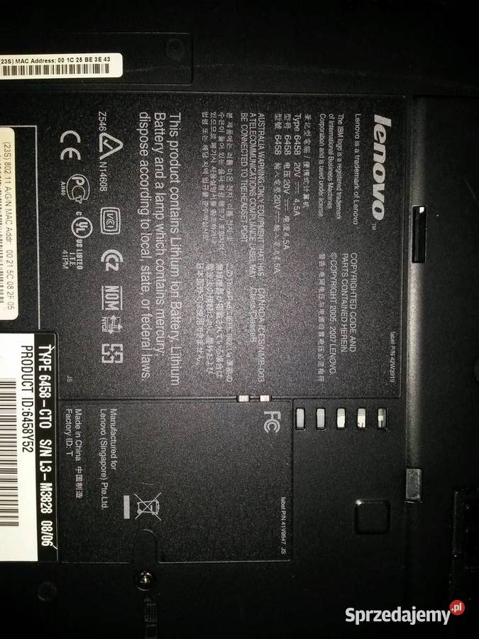 LAPTOP LENOVO T61 NA CZĘŚĆI wielkopolskie Poznań