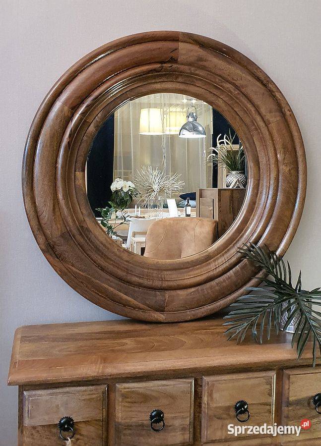 Okrągłe drewniane lustro frezowane 80 sprzedam