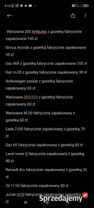 Kolekcja Kultowe Auta PRLu lubelskie sprzedam