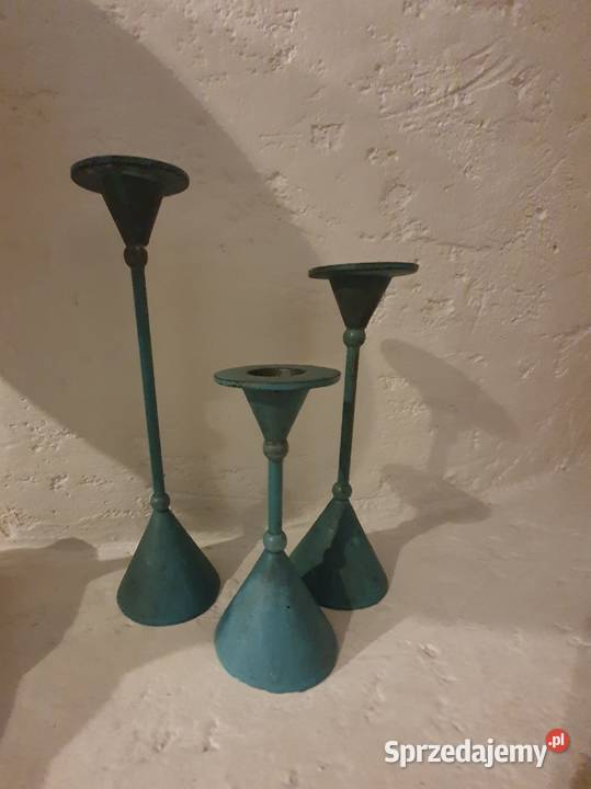 ŚWIECZNIKI 3 metalowe niebieskie provensalskie Lublin