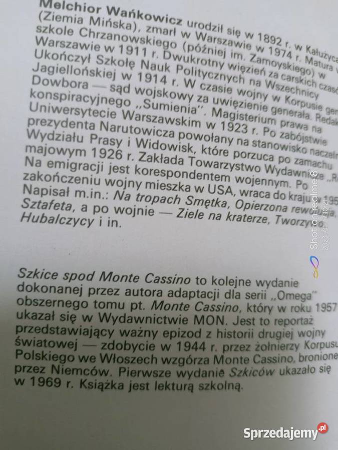 Wańkowicz książki Szkice spod Monte Cassino miękka Warszawa