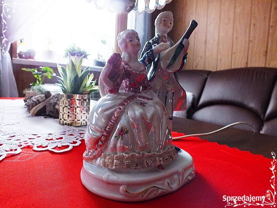 Stara porcelanowa lampka nocna z kryształami