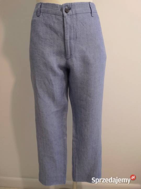Spodnie Lniane 100 Len Capri Błękitne Icy Blue Łomża