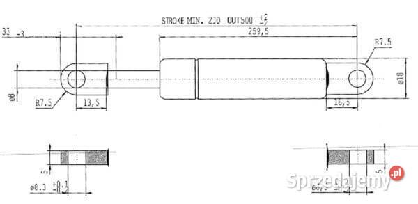 Sprężyna gazowa L500 mm 400N Stabilus CA050296