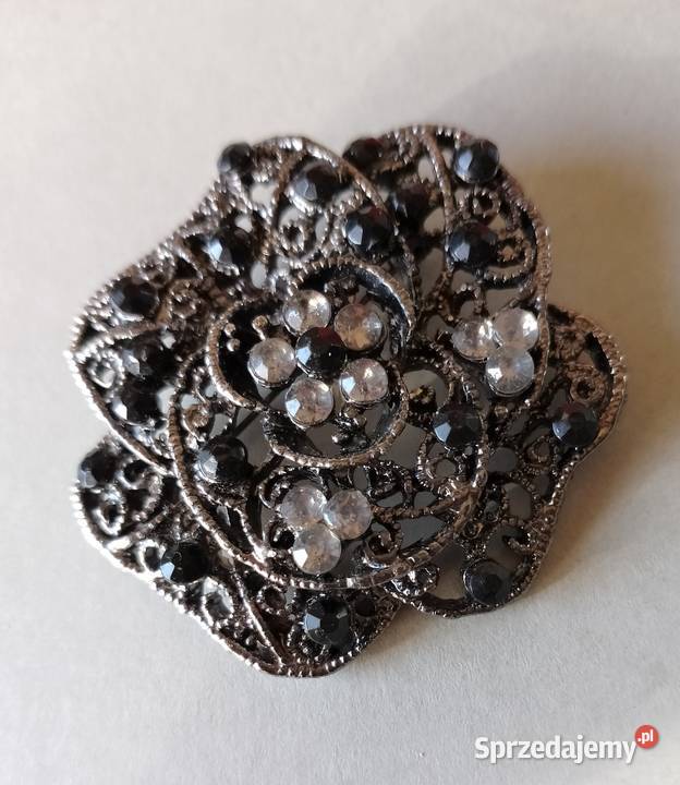 BROSZKA z kryształkami postarzane srebro