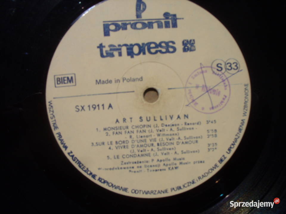 Winyl LP ART SULLIVANMONSIEUR CHOPIN TONPRESS SX Wołów
