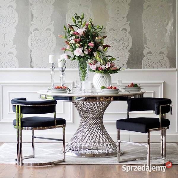 Krzesło glamour czarne półokrągłe na stalowych 52.5cm Meble mazowieckie