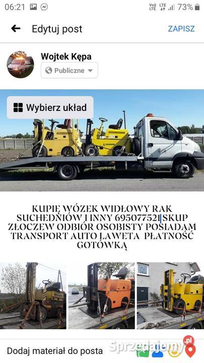 Wózek widłowy rak Suchedniów widlak laweta Złoczew