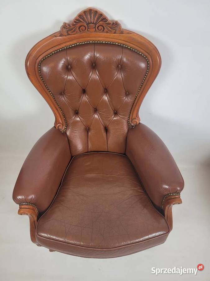 Fotel skórzany w stylu Ludwika 116cm