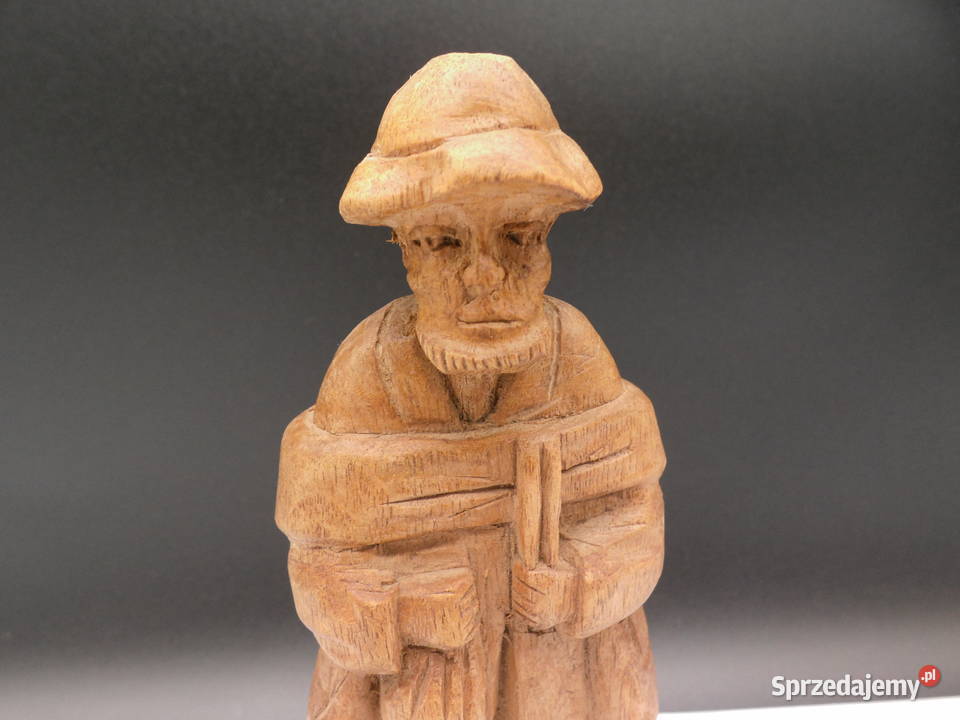 Stara Ręcznie Rzeźbiona Figurka Drewniana
