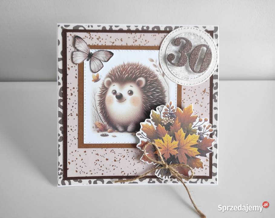 Kartka na urodziny ręcznie robiona jesienna z Antyki, Sztuka, Kolekcje sprzedam