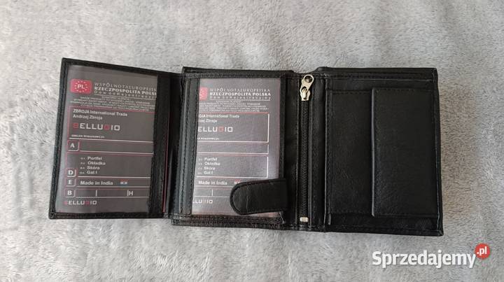 Nowy elegancki męski czarny skórzany portfel Katowice sprzedam