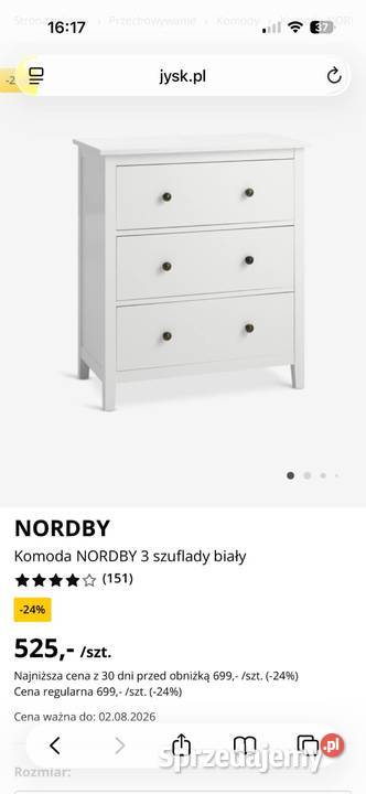 Komoda NORDBY 3 szuflady biała