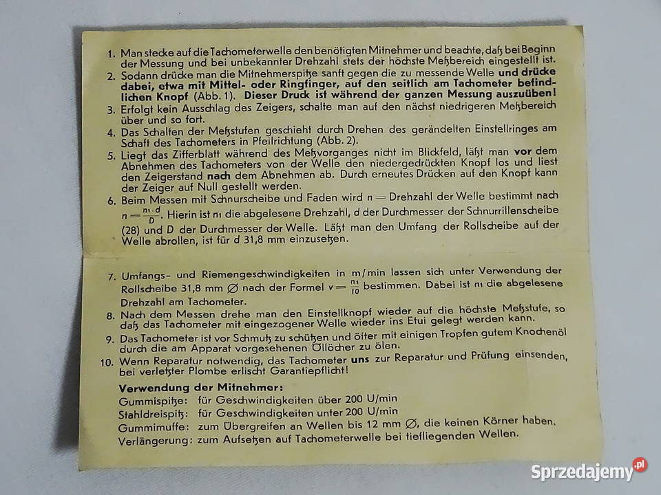 Kolekcjonerski ręczny obrotomierz typ 4 z 1949 Kolekcje Biłgoraj sprzedam