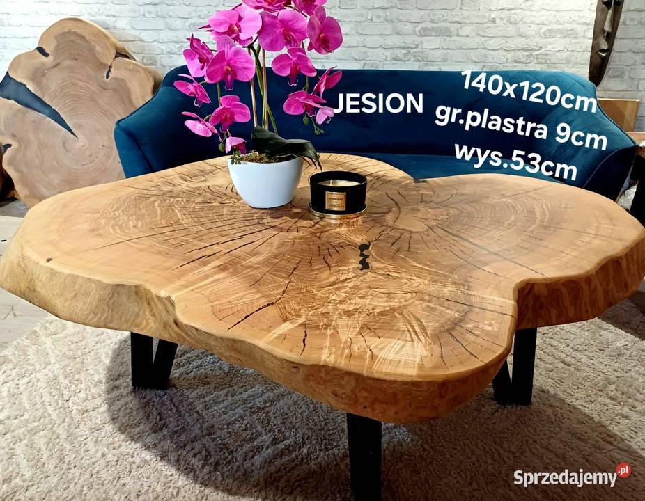 Stolik kawowy 140x120 PIĘKNY OKAZ LIVE EDGE Stoliki kawowe i ławy