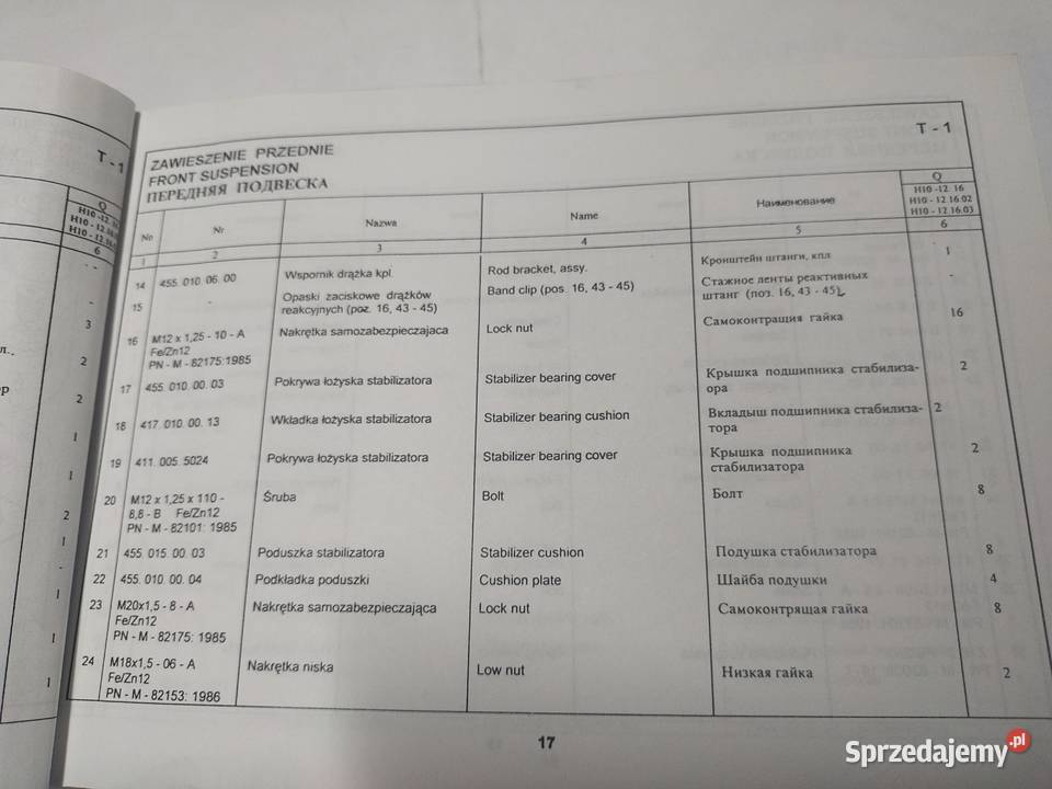 Katalog części zamiennych Autosan H101216 Pozostałe Mława