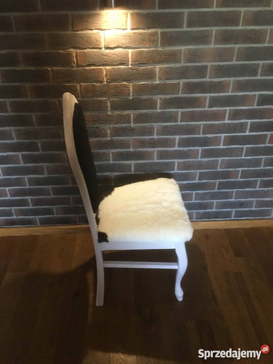 Krzesło bukowe bielone woskiem cielaczek futerko 43cm Września