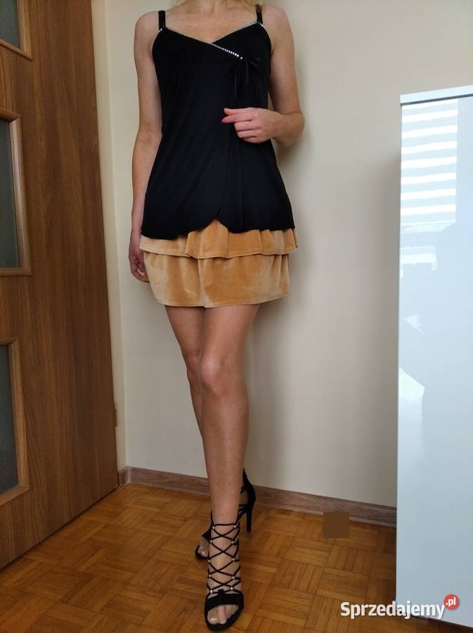 CUDOWNA bluzka tunika czarna kamienie cyrkonie S Rozmiar 40(L)