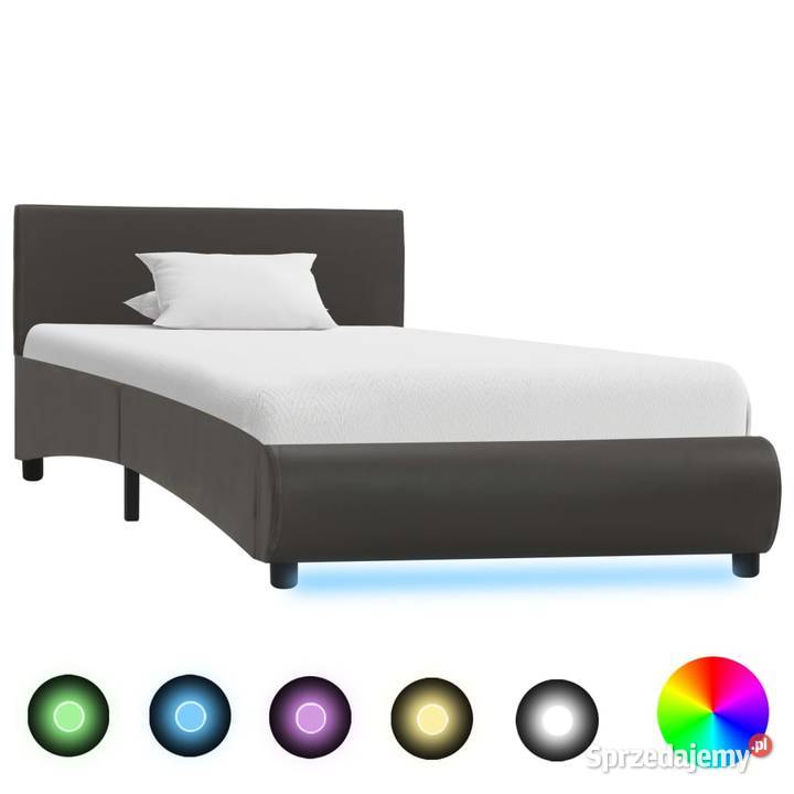 vidaXL Rama łóżka z LED, szara, sztuczna skóra, 285493