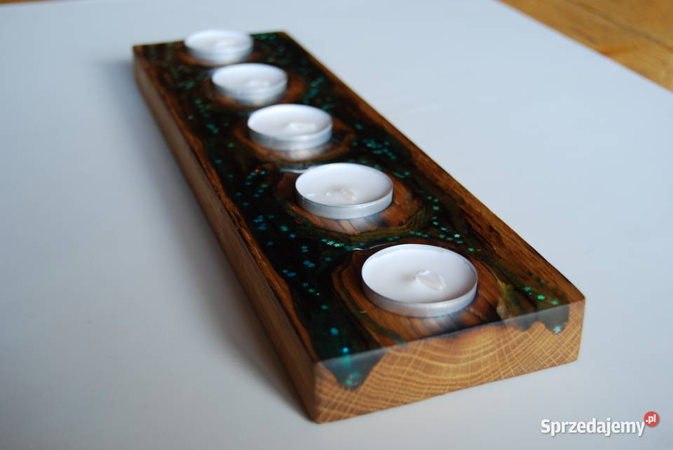 świecznik drewno żywica tealight rękodzieło Myślenice