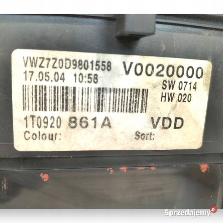 LICZNIK ZEGARY 1T0920861A VW Touran I 19 TDI lubelskie Chełm