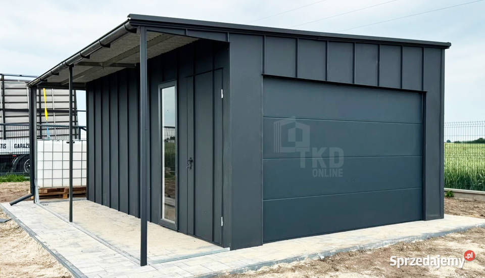 Garaz blaszany 4x6 m wiata 1m brama segmentowa