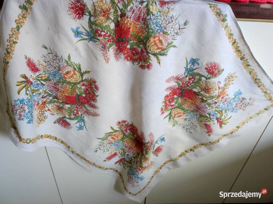 obrus lniany prl serweta vintage kilim kwiaty wielokolorowy Kielce