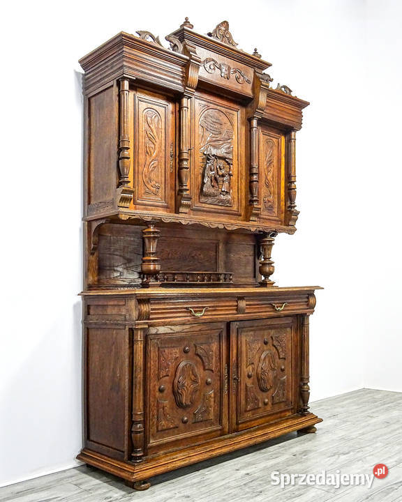 Antyk Dębowy KREDENS drewniany rzeźbiony XX wiek wielkopolskie sprzedam