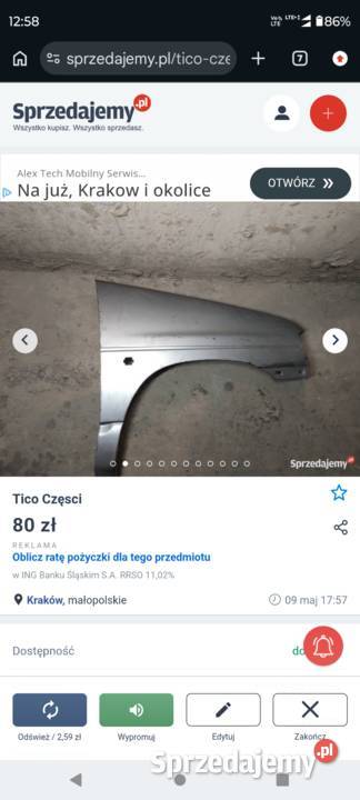 TICO Błotnik prawy stan Kraków