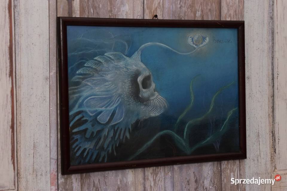 Beksiński Pastel na Kartonie Potwór Stary Obraz małopolskie Kraków