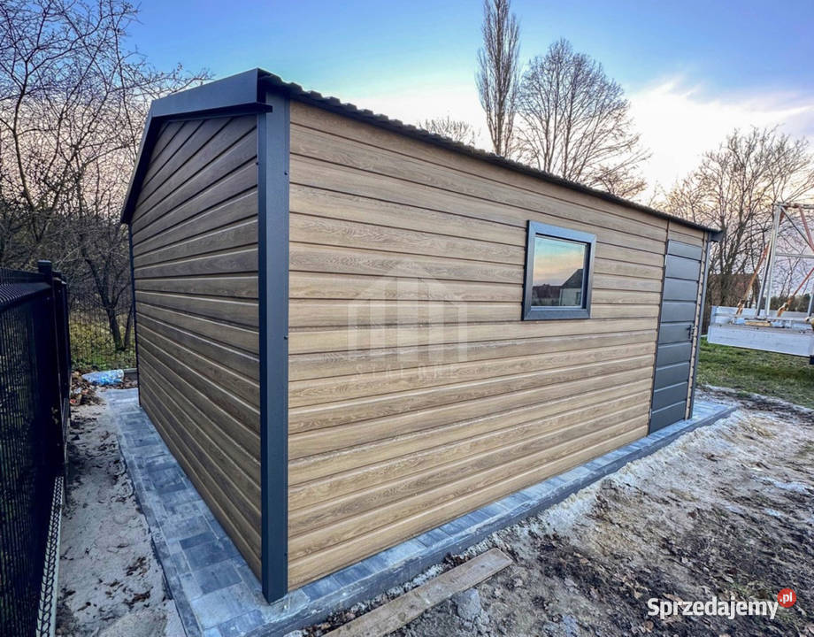 Garaż blaszany 5x6m brama uchylna drzwi okno