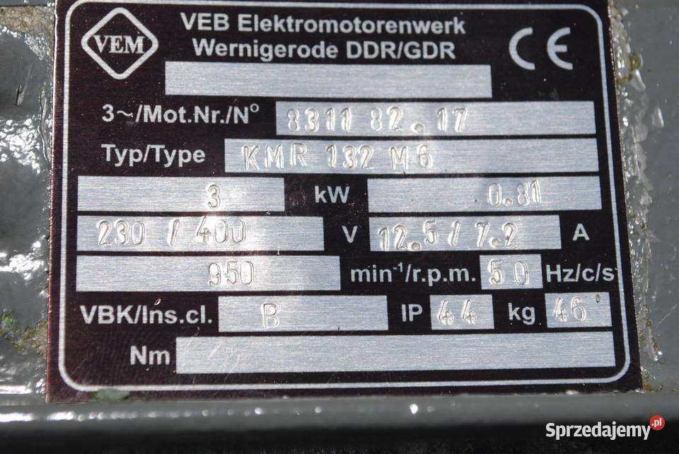 Silnik elektryczny kołnierzowy 3kw 950obrmin Vem Kargowa