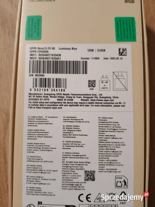 Oppo Reno 13 Fs 5g Bez blokad Na Gwarancji Turek