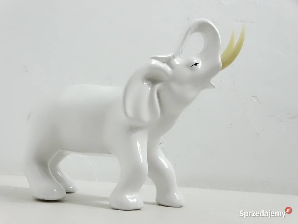 Stary ceramiczny słoń z uniesioną trąbą Vintage Biłgoraj sprzedam
