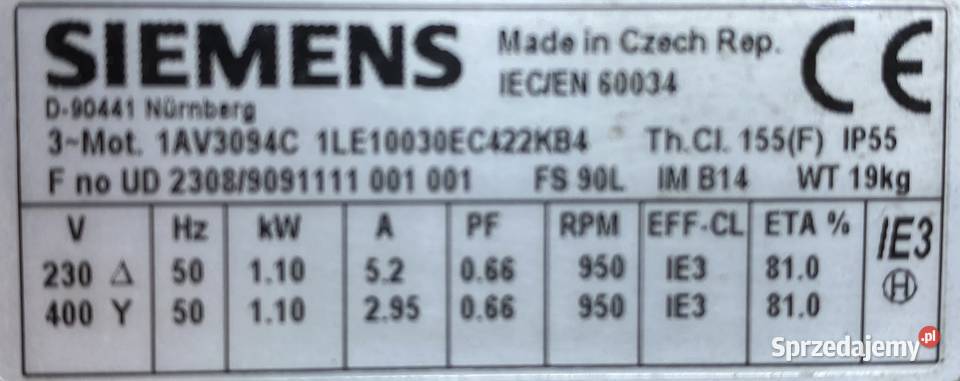 silnik elektryczny 11kW 950obr 3fazowy SIEMENS Silniki Pigża