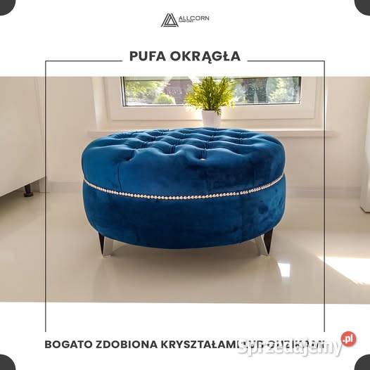 Niebieska okrągła pufa tapicerowana 80 Gdańsk sprzedam