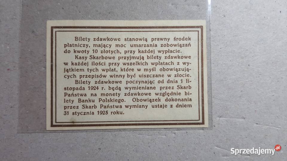 RARYTAS BILET ZDAWKOWY 10 GROSZY 1924 UNC Warszawa