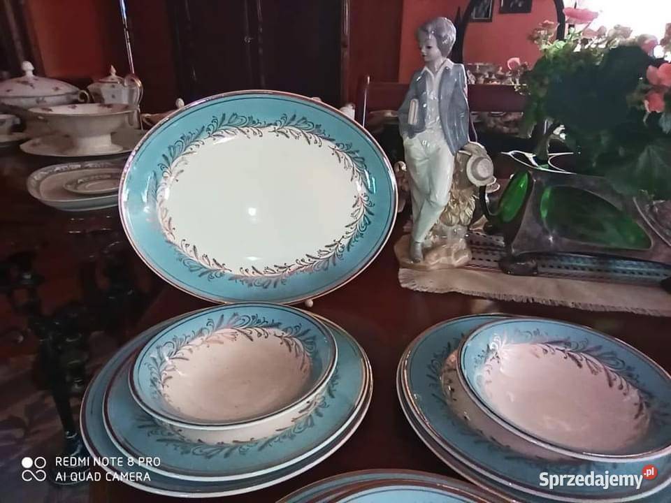 Serwis obiadowy 6 osób Błękitno złoty Elegancki Gdańsk sprzedam