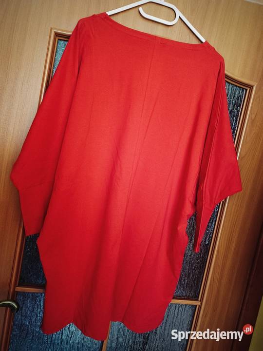 Bluzka tunika czerwona z ozdobną kieszonką Rozmiar 54 Cieszyn