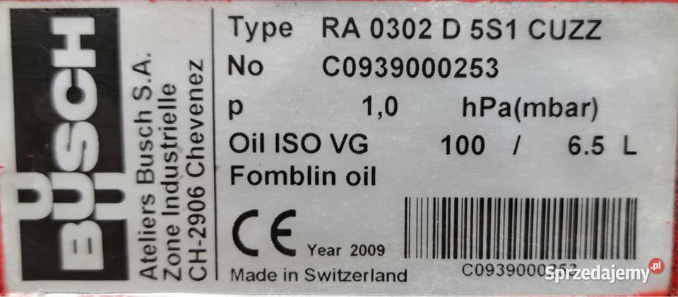 Pompa próżniowa Busch RA 302 Fomblin Oxygen Dom i Ogród Pleszew sprzedam